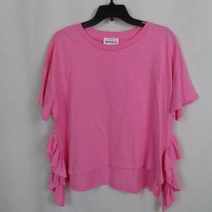 For The Republic Pink Fancy Semi Crop Ruffle T-shirt